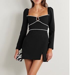 Self Portrait Crystal Embellished Crepe Long Sleeve Mini Dress